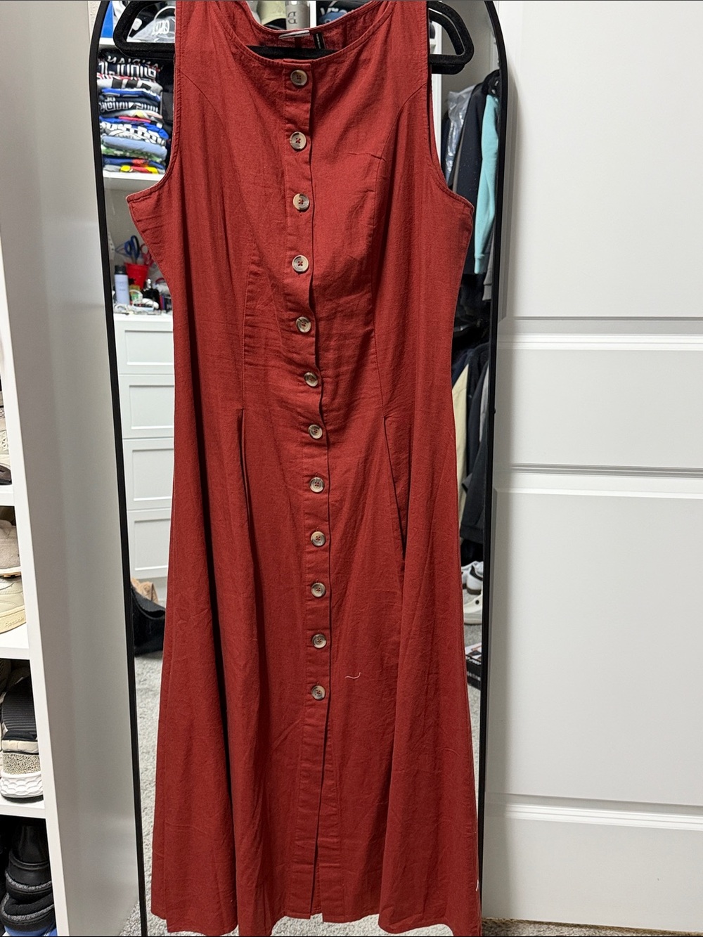 ASOS Button-Front Sleeveless Midi Dress in Rust